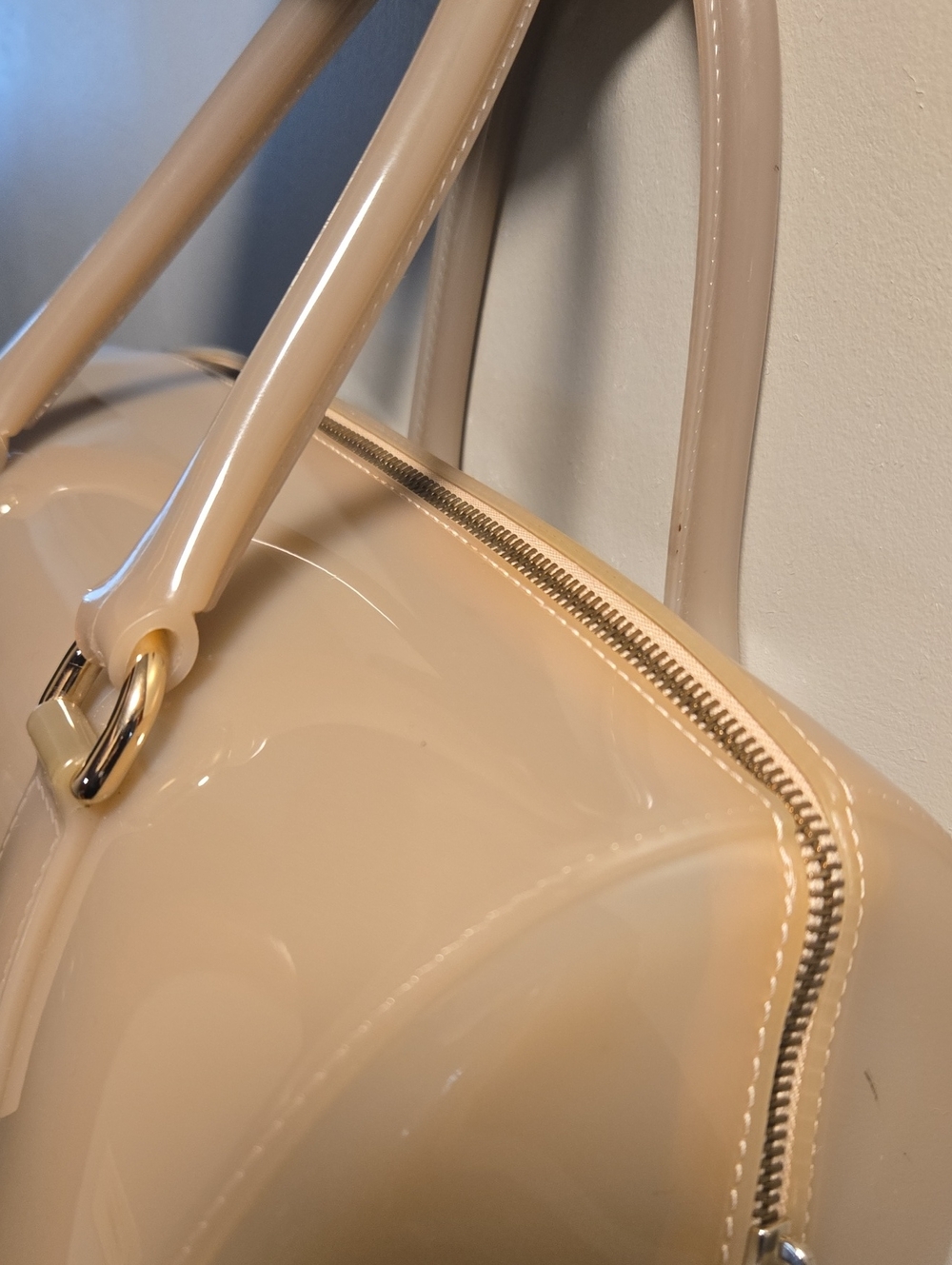 Furla Glossy Neutral Dome Satchel in Light Beige - Picture 11 of 13